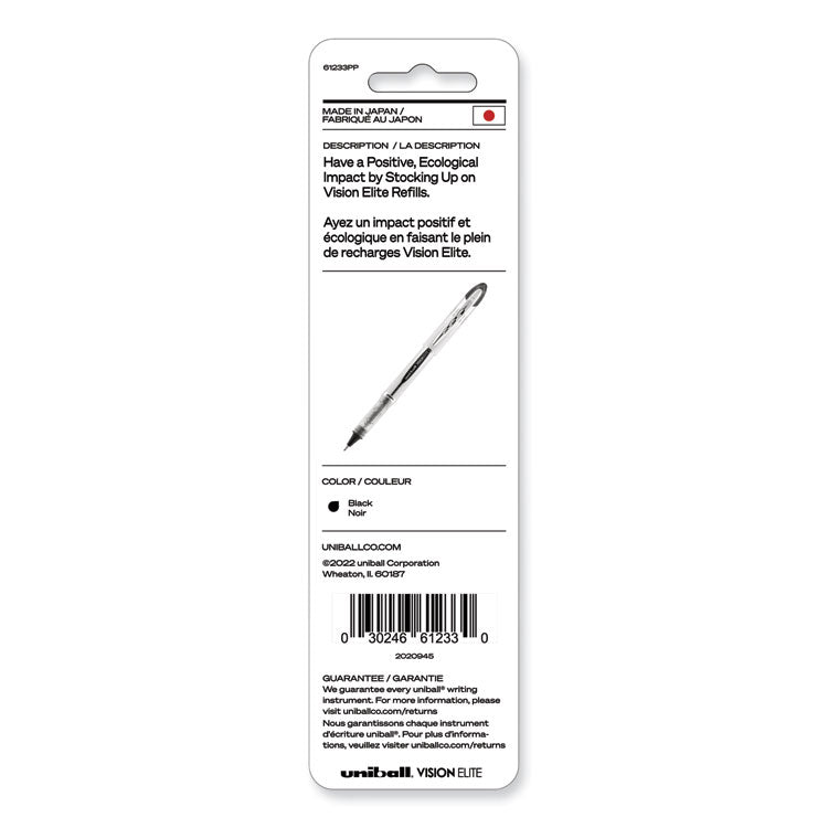 uniball® Refill for Vision Elite Roller Ball Pens, Bold Conical Tip, Black Ink, 2/Pack (UBC61233PP) Pack of 2