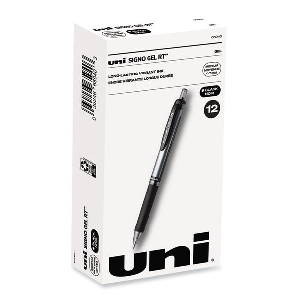 uniball® Signo Gel Pen, Retractable, Medium 0.7 mm, Black Ink, Silver/Black Barrel, Dozen (UBC65940) 1 Dozen