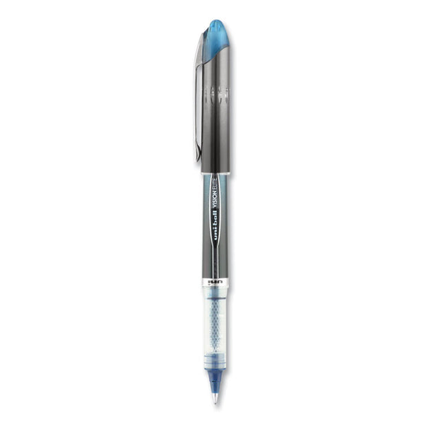 uniball® VISION ELITE BLX Series Hybrid Gel Pen, Stick, Extra-Fine 0.5 mm, Blue-Infused Black Ink, Gray/Blue/Clear Barrel (UBC69020) Each