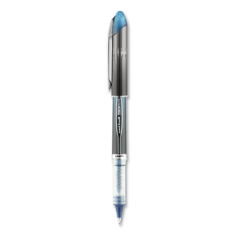uniball® VISION ELITE BLX Series Hybrid Gel Pen, Stick, Extra-Fine 0.5 mm, Blue-Infused Black Ink, Gray/Blue/Clear Barrel (UBC69020) Each