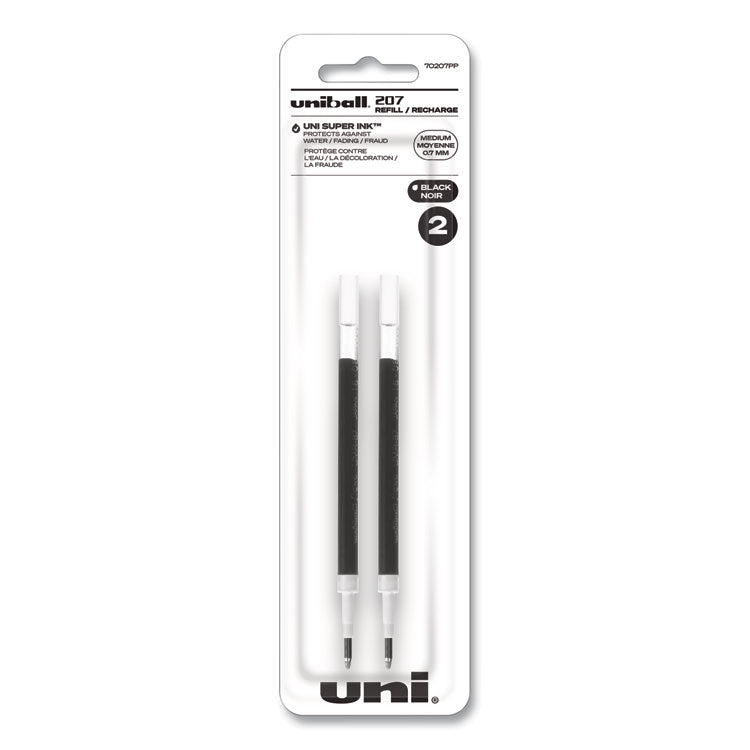 uniball® Refill for Signo Gel 207 Pens, Medium 0.7 mm Conical Tip, Black Ink, 2/Pack (UBC70207PP) Pack of 2