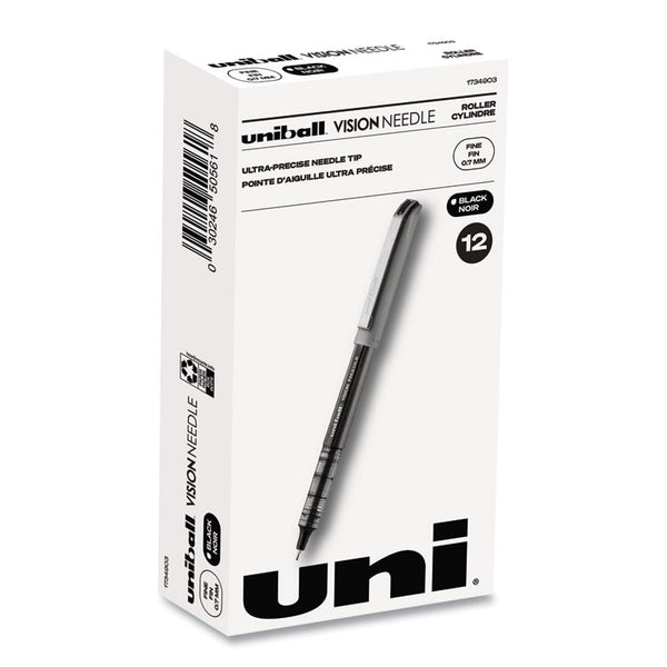 uniball® VISION Needle Roller Ball Pen, Stick, Fine 0.7 mm, Black Ink, Gray/Clear/Black Barrel, Dozen (UBC1734903) 1 Dozen