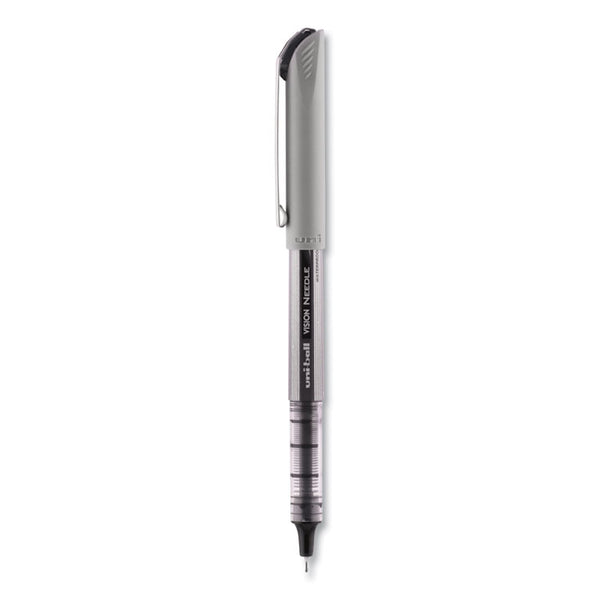 uniball® VISION Needle Roller Ball Pen, Stick, Fine 0.7 mm, Black Ink, Gray/Clear/Black Barrel, Dozen (UBC1734903) 1 Dozen