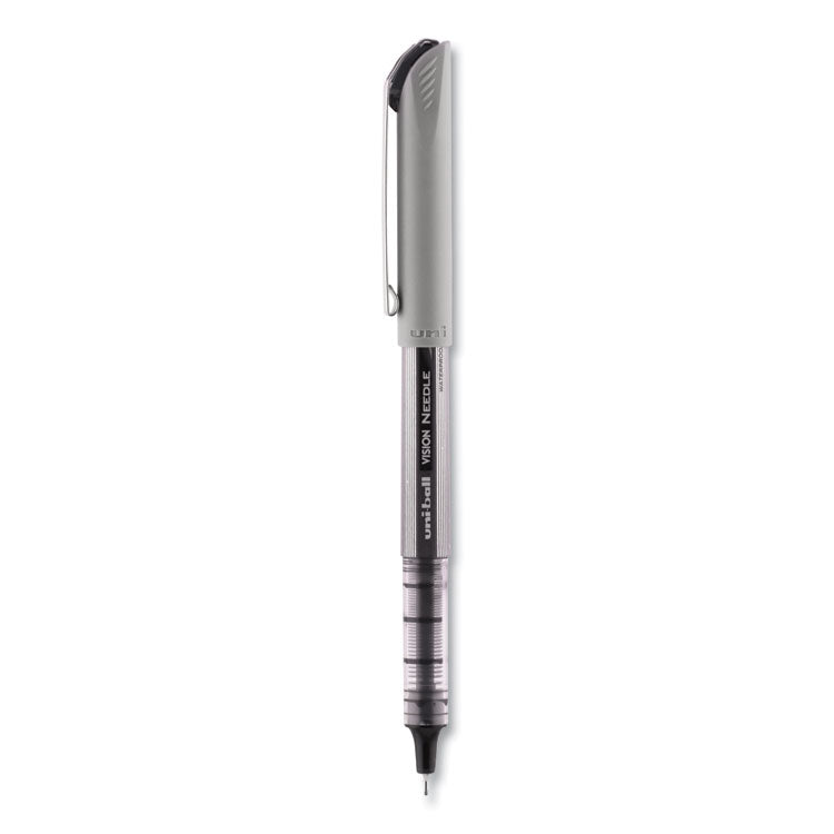 uniball® VISION Needle Roller Ball Pen, Stick, Fine 0.7 mm, Black Ink, Gray/Clear/Black Barrel, Dozen (UBC1734903) 1 Dozen