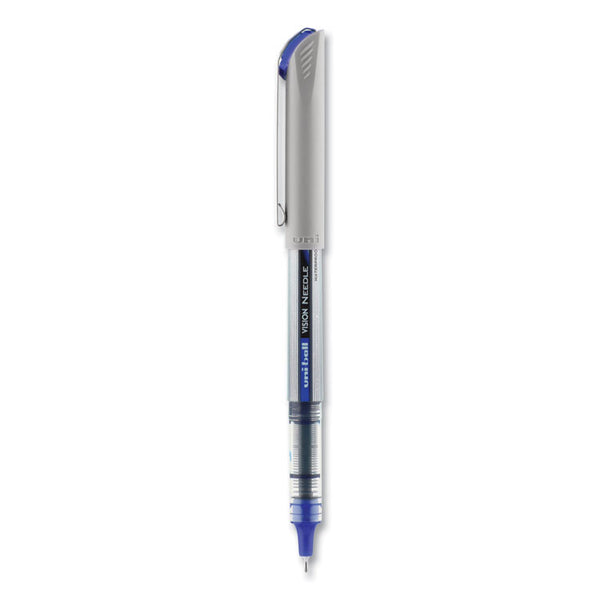 uniball® VISION Needle Roller Ball Pen, Stick, Fine 0.7 mm, Blue Ink, Gray/Clear/Blue Barrel, Dozen (UBC1734904) 1 Dozen