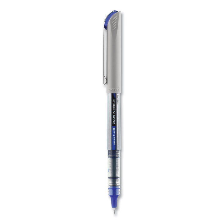 uniball® VISION Needle Roller Ball Pen, Stick, Fine 0.7 mm, Blue Ink, Gray/Clear/Blue Barrel, Dozen (UBC1734904) 1 Dozen