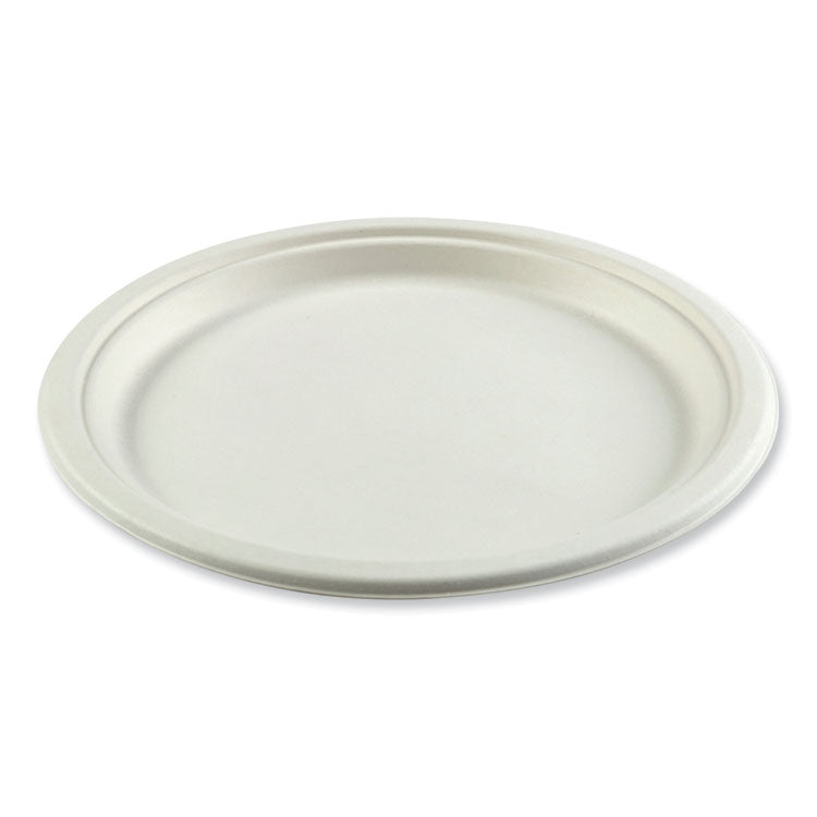 Boardwalk® Bagasse PFAS-Free Dinnerware, Plate, 10" dia, White, 500/Carton (BWKPLATE10NPFA)