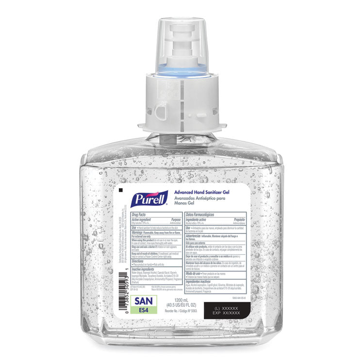 PURELL® Advanced Gel Hand Sanitizer Refill, 1,200 mL, Clean Scent, For ES4 Dispensers, 2/Carton (GOJ506302)