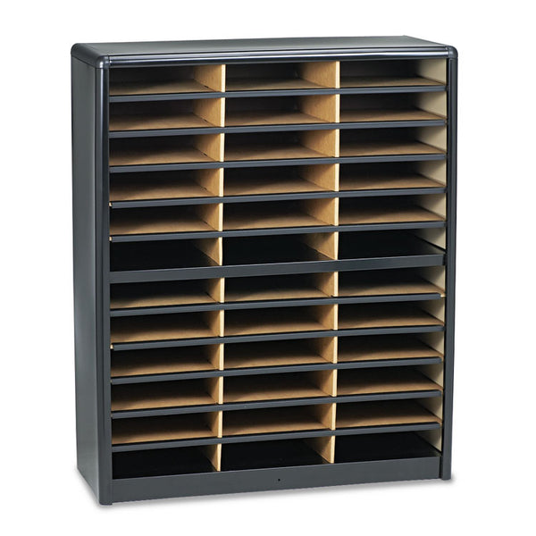 Safco® Steel/Fiberboard Literature Sorter, 36 Compartments, 32.25 x 13.5 x 38, Black (SAF7121BL)