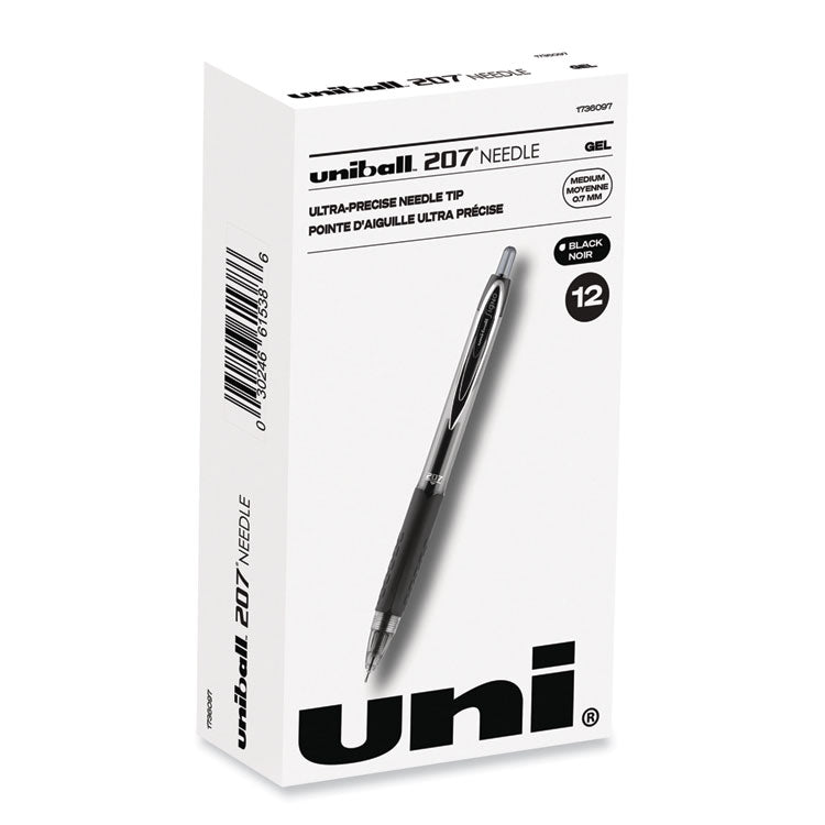 uniball® Signo 207 Needle Point Gel Pen, Retractable, Medium 0.7 mm, Black Ink, Clear/Black Barrel, Dozen (UBC1736097) 1 Dozen