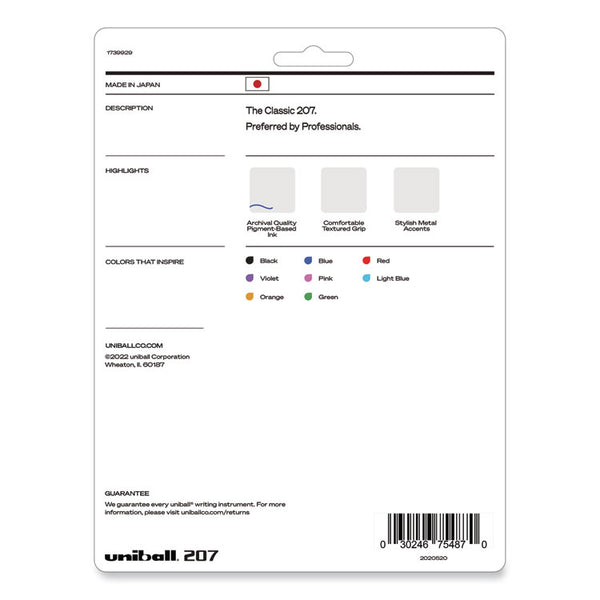 uniball® Signo 207 Gel Pen, Retractable, Medium 0.7 mm, Assorted Ink and Barrel Colors, 8/Pack (UBC1739929) Set of 8