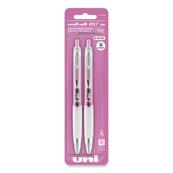 uniball® Signo 207 Gel Pen, Retractable, Medium 0.7 mm, Black Ink, Translucent Pink/Translucent White Barrel, 2/Pack (UBC1745148) Pack of 2