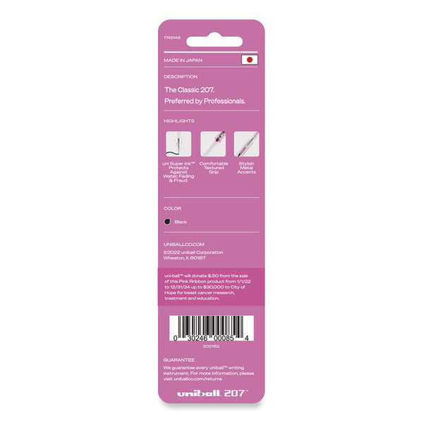 uniball® Signo 207 Gel Pen, Retractable, Medium 0.7 mm, Black Ink, Translucent Pink/Translucent White Barrel, 2/Pack (UBC1745148) Pack of 2