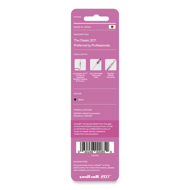uniball® Signo 207 Gel Pen, Retractable, Medium 0.7 mm, Black Ink, Translucent Pink/Translucent White Barrel, 2/Pack (UBC1745148) Pack of 2