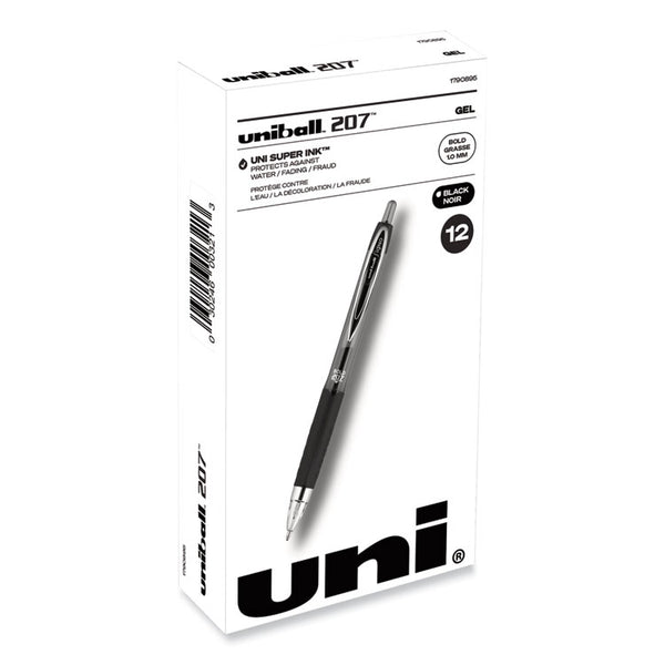 uniball® Signo 207 Gel Pen, Retractable, Bold 1 mm, Black Ink, Smoke/Black Barrel, Dozen (UBC1790895) 1 Dozen
