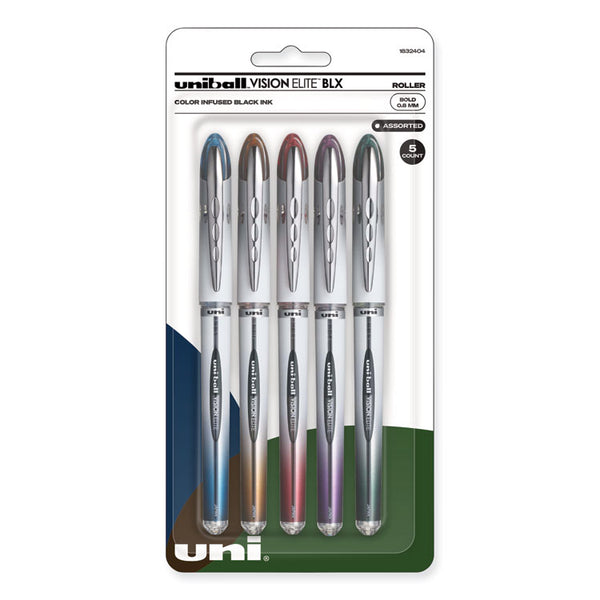 uniball® VISION ELITE BLX Series Hybrid Gel Pen, Stick, Bold 0.8 mm, Assorted Ink and Barrel Colors, 5/Pack (UBC1832404) Set of 5
