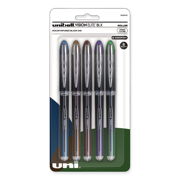 uniball® VISION ELITE BLX Series Hybrid Gel Pen, Stick, Fine 0.5 mm, Assorted Ink and Barrel Colors, 5/Pack (UBC1832410) Set of 5