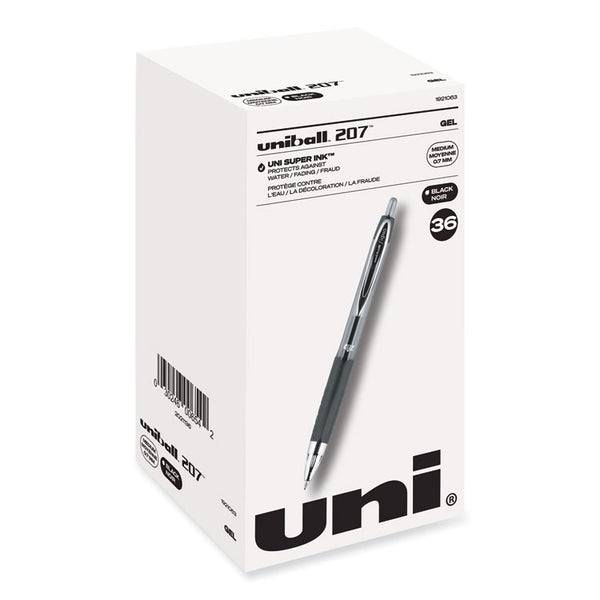 uniball® Signo 207 Gel Pen Value Pack, Retractable, Medium 0.7 mm, Black Ink, Smoke/Black Barrel, 36/Box (UBC1921063) Box of 36