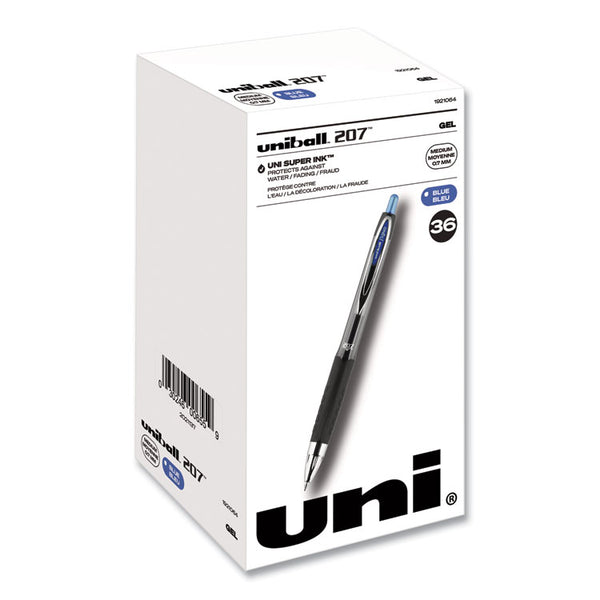 uniball® Signo 207 Gel Pen, Retractable, Medium 0.7 mm, Blue Ink, Smoke/Black/Blue Barrel, 36/Box (UBC1921064) Box of 36