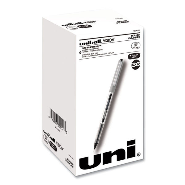uniball® VISION Roller Ball Pen, Stick, Fine 0.7 mm, Black Ink, Silver/Black/Clear Barrel, 36/Pack (UBC1921066) Pack of 36