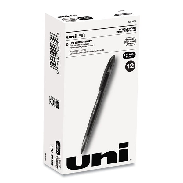 uniball® AIR Porous Rollerball Pen, Medium 0.7 mm, Black Ink/Barrel, Dozen (UBC1927631)