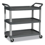 Rubbermaid® Commercial Xtra Utility Cart with Open Sides, Plastic, 3 Shelves, 300 lb Capacity, 20" x 40.63" x 37.8", Gray (RCP4091GRA) Each