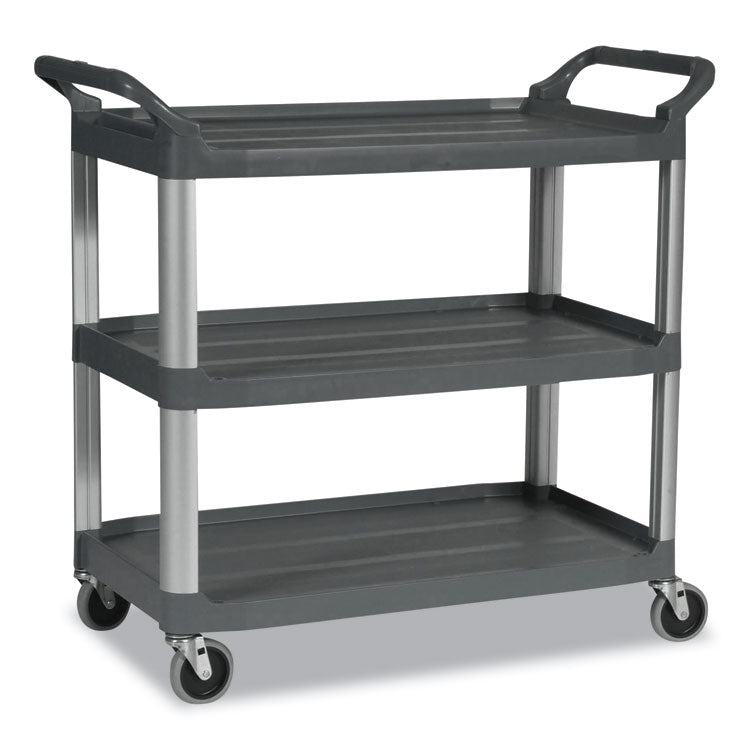 Rubbermaid® Commercial Xtra Utility Cart with Open Sides, Plastic, 3 Shelves, 300 lb Capacity, 20" x 40.63" x 37.8", Gray (RCP4091GRA) Each