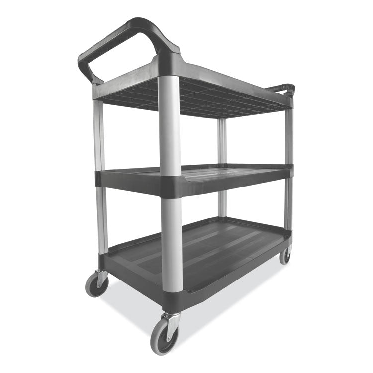 Rubbermaid® Commercial Xtra Utility Cart with Open Sides, Plastic, 3 Shelves, 300 lb Capacity, 20" x 40.63" x 37.8", Gray (RCP4091GRA) Each