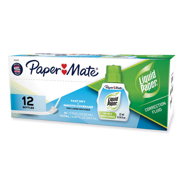 Paper Mate® Liquid Paper® Fast Dry Correction Fluid, 22 ml Bottle, White, Dozen (PAP5640115)