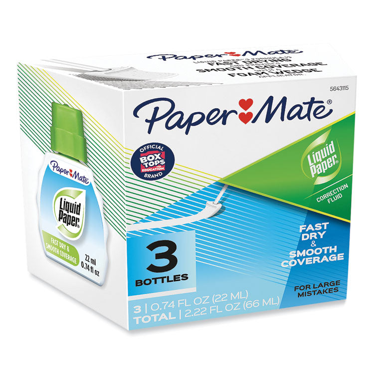 Paper Mate® Liquid Paper® Fast Dry Correction Fluid, 22 ml Bottle, White, 3/Pack (PAP5643115) Pack of 3