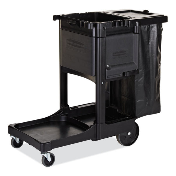 Rubbermaid® Commercial Executive Janitorial Cleaning Cart, Plastic, 4 Shelves, 1 Bin, 12.1" x 22.4" x 23", Black (RCP1861430) Each