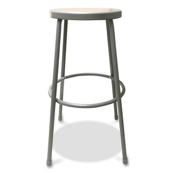 Alera® Industrial Metal Shop Stool, Backless, Supports Up to 300 lb, 30" Seat Height, Brown Seat, Gray Base (ALEIS6630G)