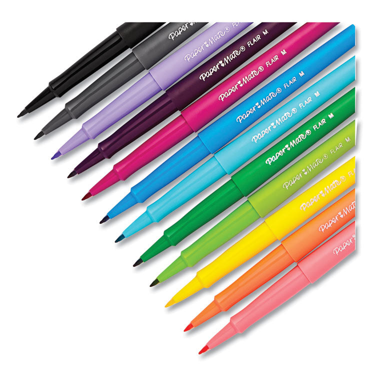 Paper Mate® Point Guard Flair Felt Tip Porous Point Pen, Stick, Medium 0.7 mm, Assorted Tropical Vacation Ink and Barrel Colors, Dozen (PAP1928605)