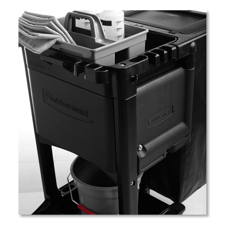 Rubbermaid® Commercial Executive Janitorial Cleaning Cart, Plastic, 4 Shelves, 1 Bin, 12.1" x 22.4" x 23", Black (RCP1861430) Each