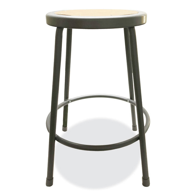 Alera® Industrial Metal Shop Stool, Backless, Supports Up to 300 lb, 24" Seat Height, Brown Seat, Gray Base (ALEIS6624G)