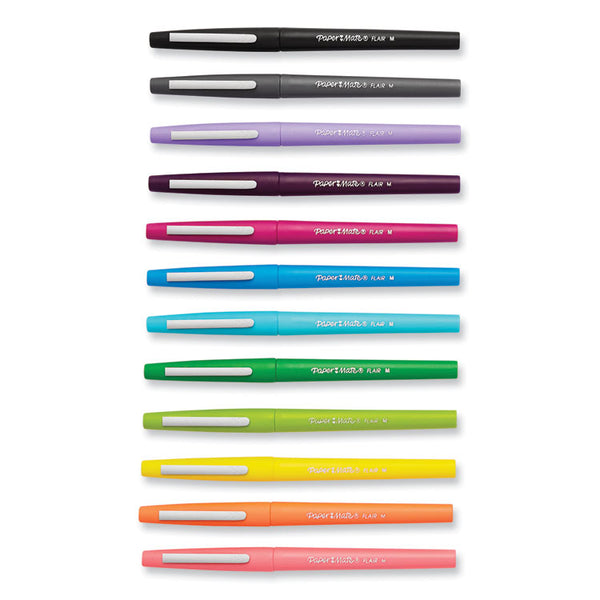 Paper Mate® Point Guard Flair Felt Tip Porous Point Pen, Stick, Medium 0.7 mm, Assorted Tropical Vacation Ink and Barrel Colors, Dozen (PAP1928605)