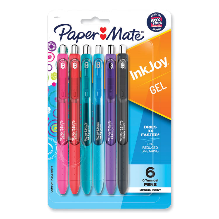 Paper Mate® InkJoy Gel Pen, Retractable, Medium 0.7 mm, Assorted Ink and Barrel Colors, 6/Pack (PAP1951713)