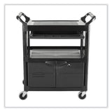 Rubbermaid® Commercial Utility Cart with Locking Doors, Plastic, 3 Shelves, 200 lb Capacity, 33.63" x 18.63" x 37.75", Black (RCP345700BLA)