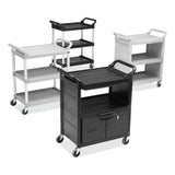 Rubbermaid® Commercial Utility Cart with Locking Doors, Plastic, 3 Shelves, 200 lb Capacity, 33.63" x 18.63" x 37.75", Black (RCP345700BLA)