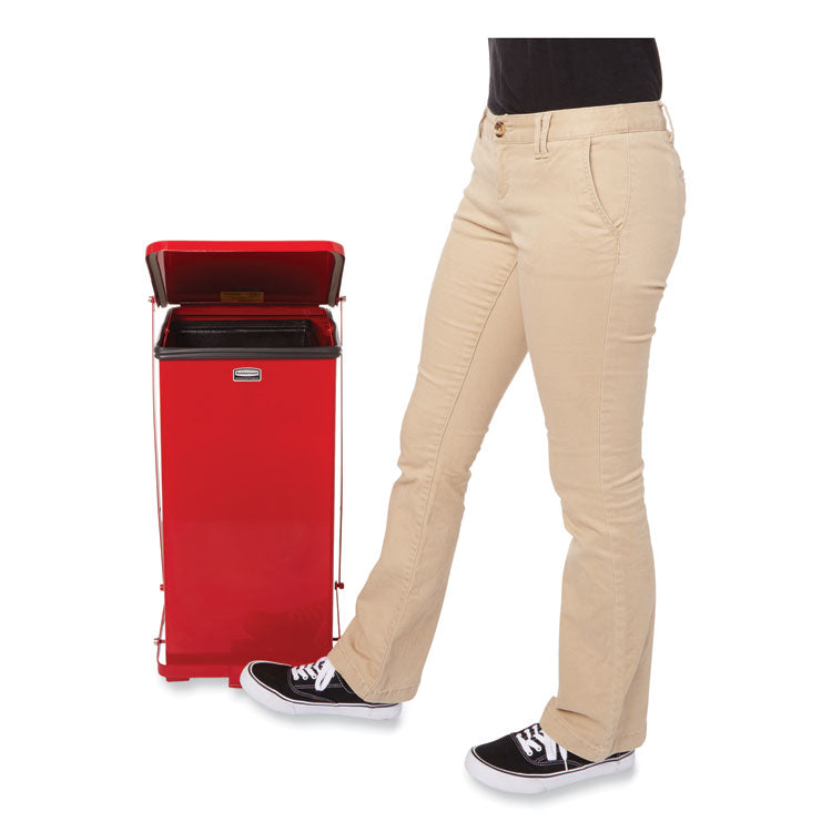 Rubbermaid® Commercial Defenders Heavy-Duty Steel Step Can, 4 gal, Steel, Red (RCPST7EPLRED)