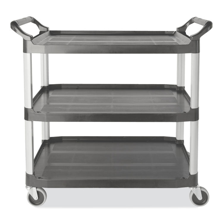 Rubbermaid® Commercial Xtra Utility Cart with Open Sides, Plastic, 3 Shelves, 300 lb Capacity, 20" x 40.63" x 37.8", Gray (RCP4091GRA) Each