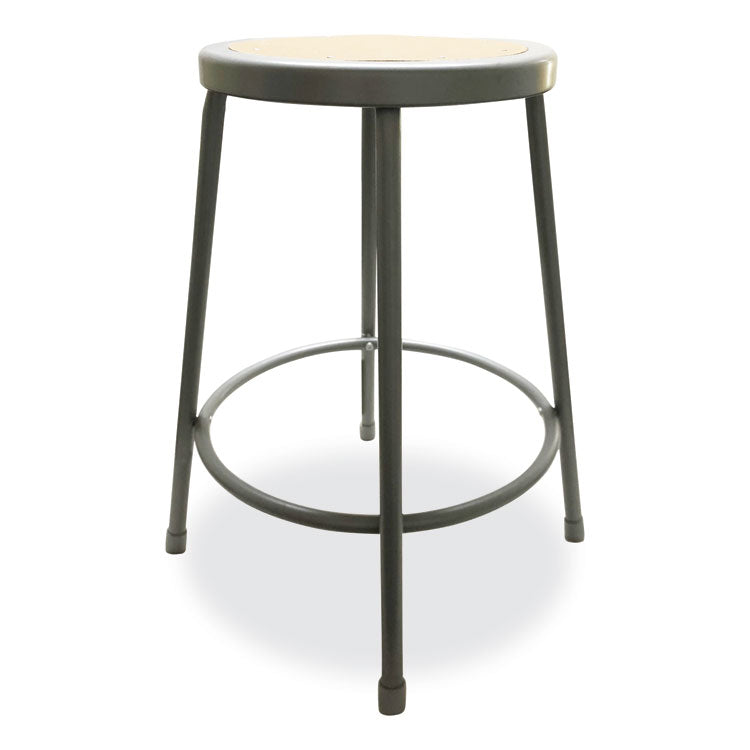 Alera® Industrial Metal Shop Stool, Backless, Supports Up to 300 lb, 24" Seat Height, Brown Seat, Gray Base (ALEIS6624G)