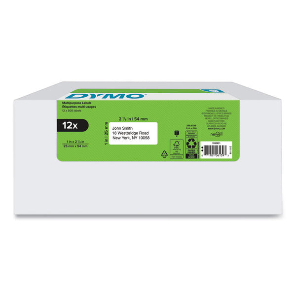 DYMO® LW Multipurpose Labels, 1" x 2.13", White, 500 Labels/Roll, 12 Rolls/Pack (DYM2050821)