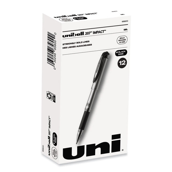 uniball® 207 Impact Gel Pen, Stick, Bold 1 mm, Black Ink, Silver/Black Barrel (UBC65800)