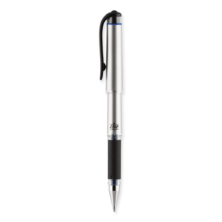 207 Impact Gel Pen, Stick, Bold 1 mm, Blue Ink, Silver/Black/Blue Barrel, Dozen (UBC65801) 1 Dozen