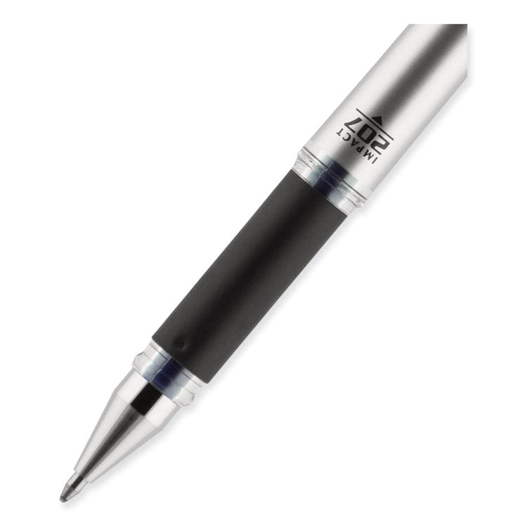 207 Impact Gel Pen, Stick, Bold 1 mm, Blue Ink, Silver/Black/Blue Barrel, Dozen (UBC65801) 1 Dozen