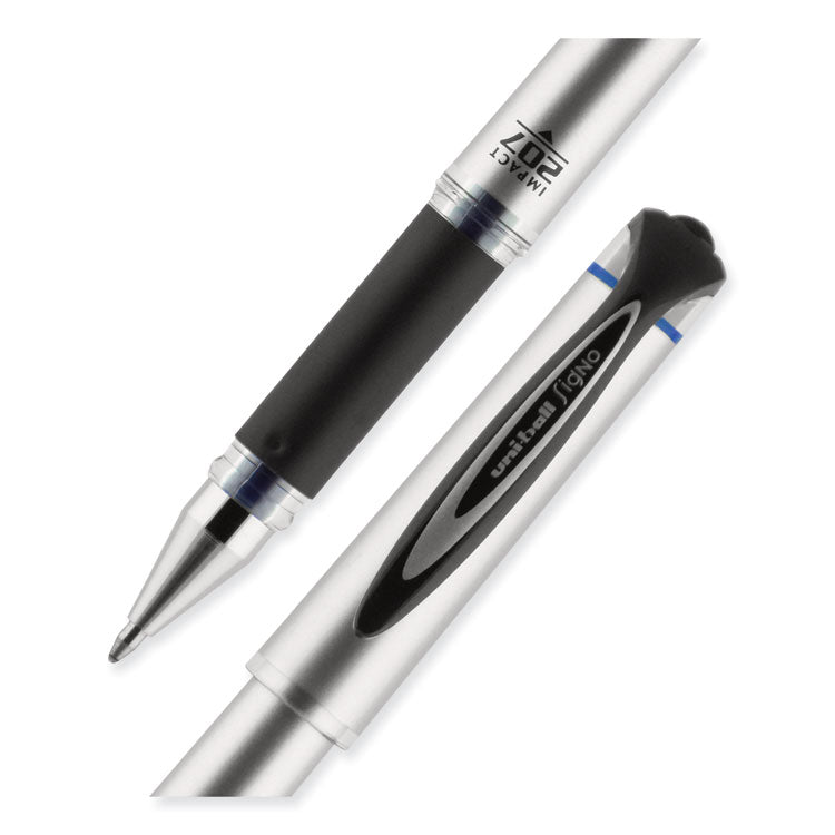 207 Impact Gel Pen, Stick, Bold 1 mm, Blue Ink, Silver/Black/Blue Barrel, Dozen (UBC65801) 1 Dozen