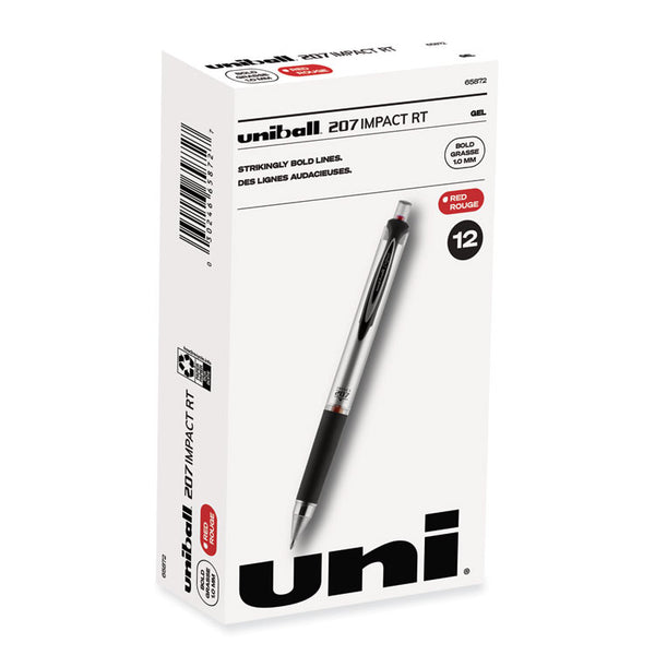 uniball® 207 Impact Gel Pen, Retractable, Bold 1 mm, Red Ink, Black/Red Barrel (UBC65872)