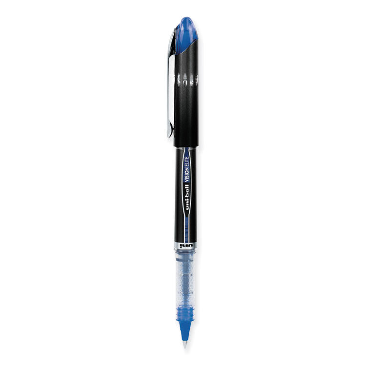 uniball® VISION ELITE Hybrid Gel Pen, Stick, Extra-Fine 0.5 mm, Blue Ink, Black/Blue/Clear Barrel (UBC69021) Each