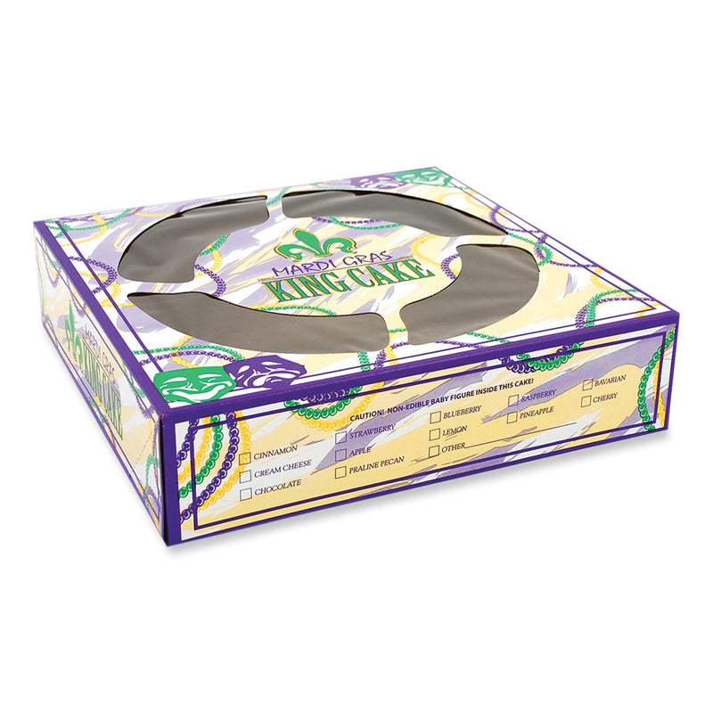 Mardi Gras King Cake Window Boxes, 10 x 10 x 2.5, Green/Purple/White, Paper, 100/Carton (SCH2486) Case of 100